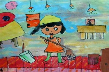 拖地的小女孩五一劳动节画画图片欣赏