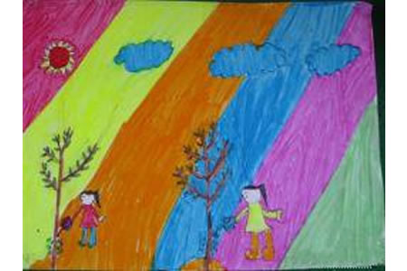 关于植树节儿童画-团结合作