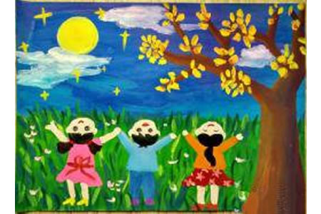 大家一起来赏月中秋节儿童画教师范画