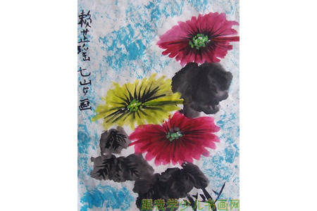 重阳节旳儿童画-盛开的菊花