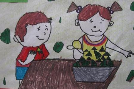 端午节吃粽子儿童画-快乐的包粽子