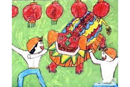儿童春节绘画图片：舞狮
