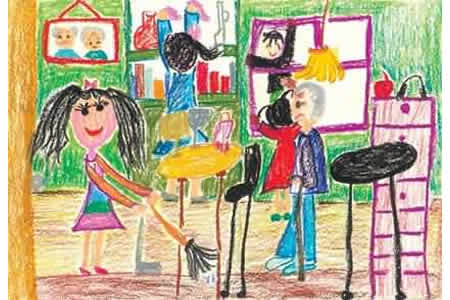 关于劳动节的儿童画-去敬老院帮忙