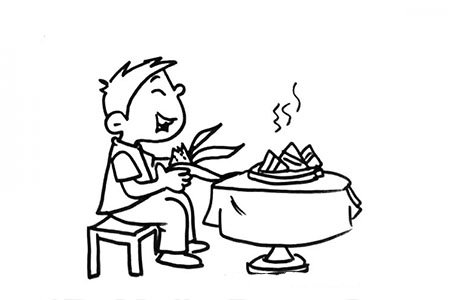 端午节画小男孩吃粽子