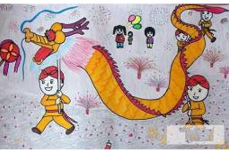 舞龙庆国庆，有关于国庆节的儿童画