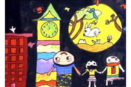 庆祝中秋节儿童画大全-举头望明月
