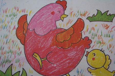 优秀儿童水彩画-鸡妈妈和小鸡玩游戏
