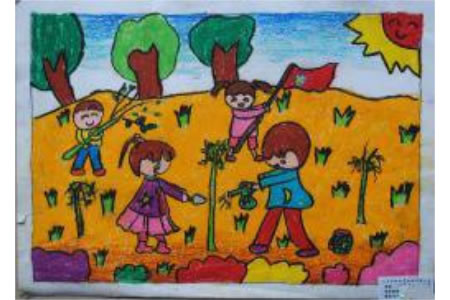 美丽的春天儿童画-我植树我光荣