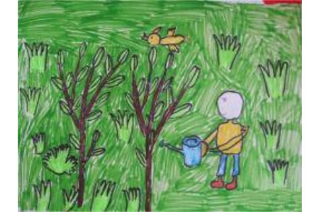 小学植树节绘画图片-我为小树浇水