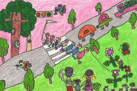 关于清明节的儿童画-全家去郊游
