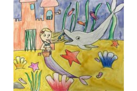 美人鱼和小海豚海底世界场景画图片分享