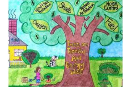 小女孩种树二年级植树节图画赏析