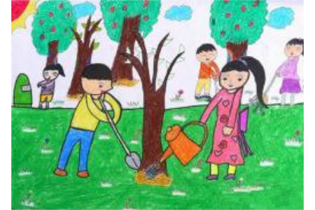 7岁小朋友植树节绘画作品之保护地球守护绿色