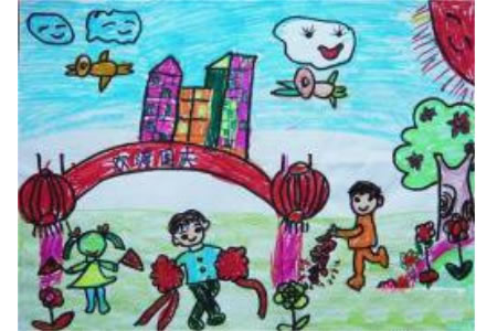 庆十一儿童画简单-欢度国庆