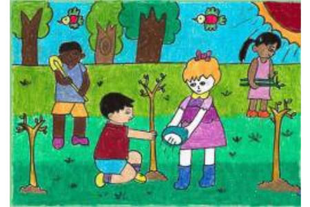 植树节儿童画图片-全世界共同的节日