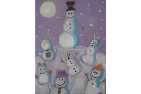 雪人的狂欢夜幼儿园小朋友冬天画画作品
