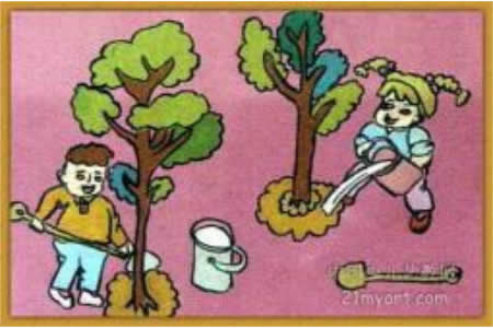 关于植树节的儿童画-我们来种树了