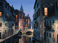 落日余晖中的威尼斯水城唯美意境风景图片