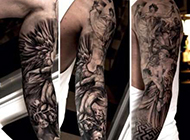 黑白花臂艺术纹身图片欣赏
