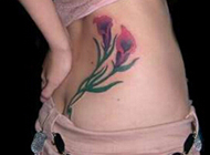 性感腰部彩色花卉水果纹身图片