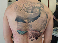 中国古代建筑长城满背纹身图案