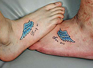 好看的情侣脚背天使翅膀纹身图片