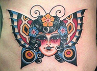 腹部蝴蝶艺术彩绘纹身图案