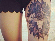 女生腿部艺术纹身图气质性感