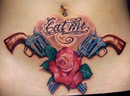 女生腰部艺术玫瑰纹身图片大全