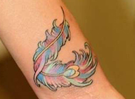 羽毛纹身图案女生手臂纹身清新优雅
