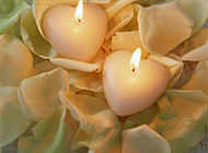 花瓣上燃烧的蜡烛摄影图片