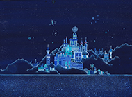 蓝色星空梦幻意境城堡背景图片