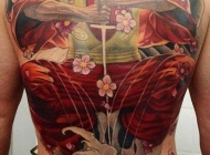 男性满背日本武士纹身