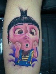 腿部可爱的一张卡通小女孩纹身图片
