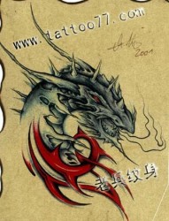 纹身520图库推荐一张彩色欧美龙纹身图片图案（tattoo）