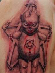欧美纹身图片：手臂欧美小恶魔五芒星纹身图案
