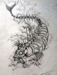 鱼骨架纹身图片