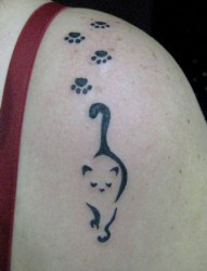 肩部可爱的小猫图腾纹身