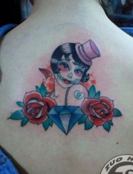 女孩子背部欧美玫瑰花钻石纹身图片