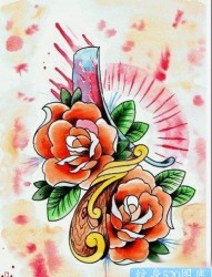漂亮的欧美风格玫瑰花纹身图片