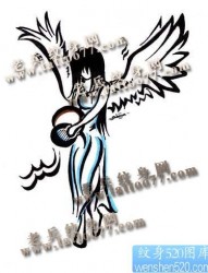 星座纹身图片：精美的水瓶座天使纹身图片图案