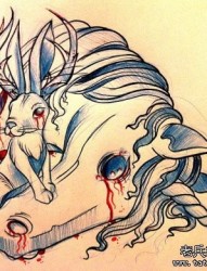 流行另类的一张独角兽与兔子纹身图片