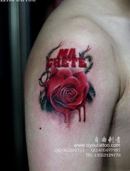 手臂流行写实的彩色玫瑰纹身图片