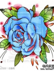 一张唯美前卫的彩色玫瑰花纹身手稿