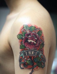手部前卫漂亮的彩色玫瑰花纹身图片
