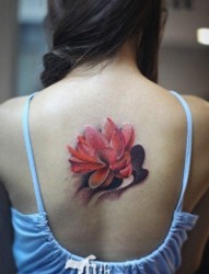 女人背部好看的彩色莲花纹身图片
