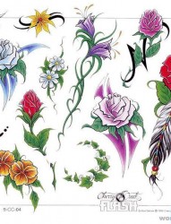 玫瑰花卉纹身图片:玫瑰羽毛纹身图片图案
