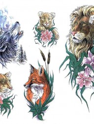 动物纹身图片：狼狮子豹子狐狸纹身图片图案