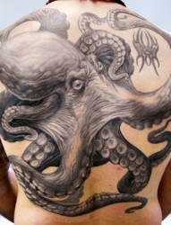 动物纹身图片：满背章鱼纹身图案