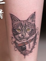 女孩子小腿可爱猫咪纹身图片